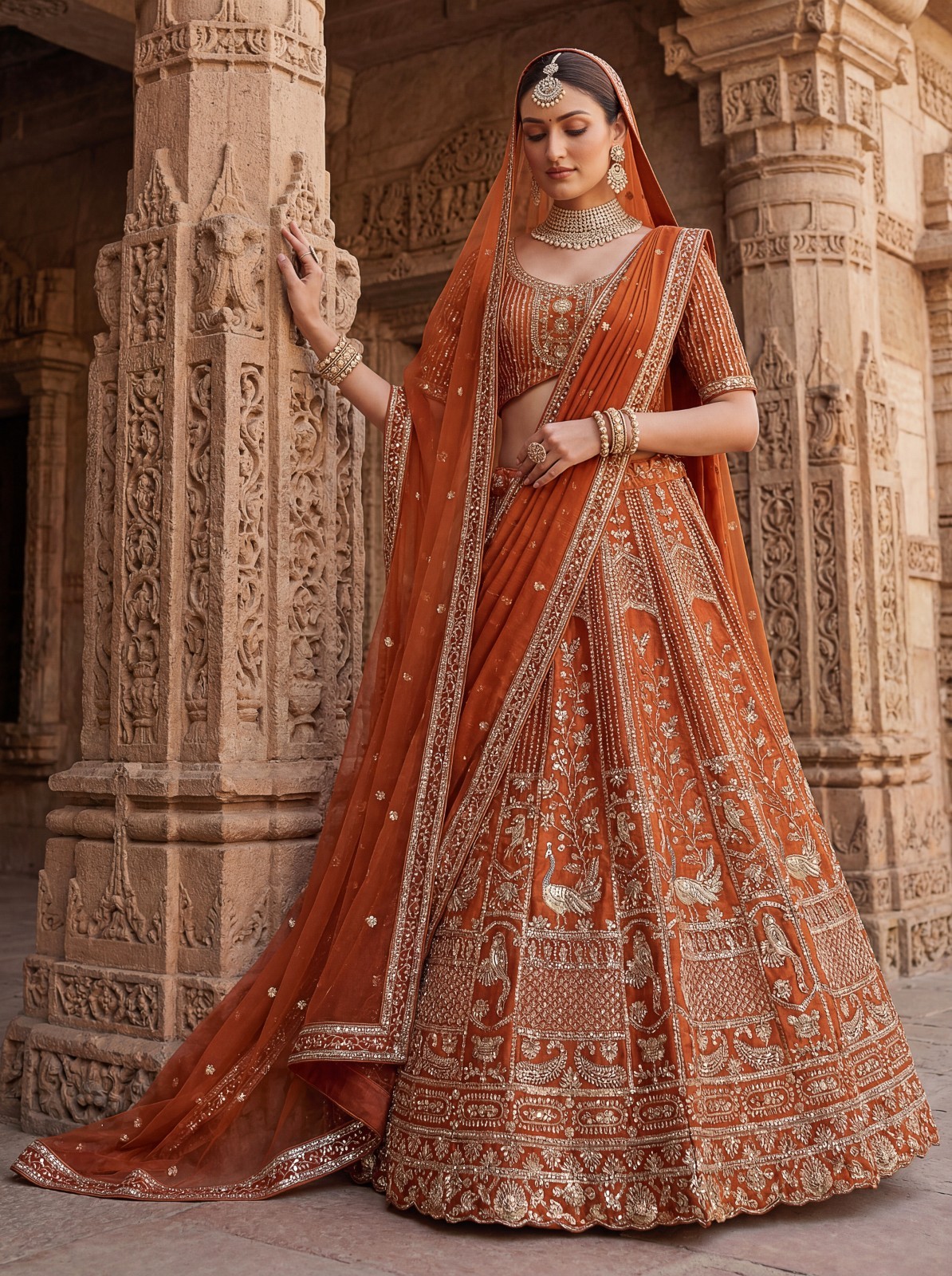 Women’s Silk Lehenga Choli Handwork Peacock Zari Wedding Party Wear Outfit
