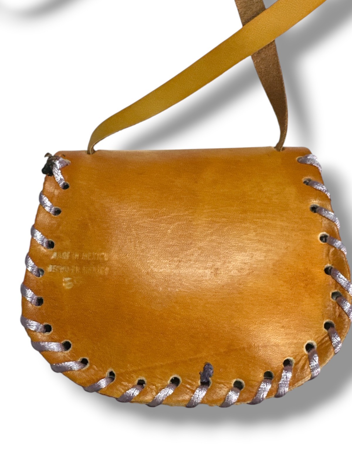 HAND TOOLED LEATHER MINI FLOWER BAG , CROSSBODY, 4″ X 4.5″ , NEW , 01