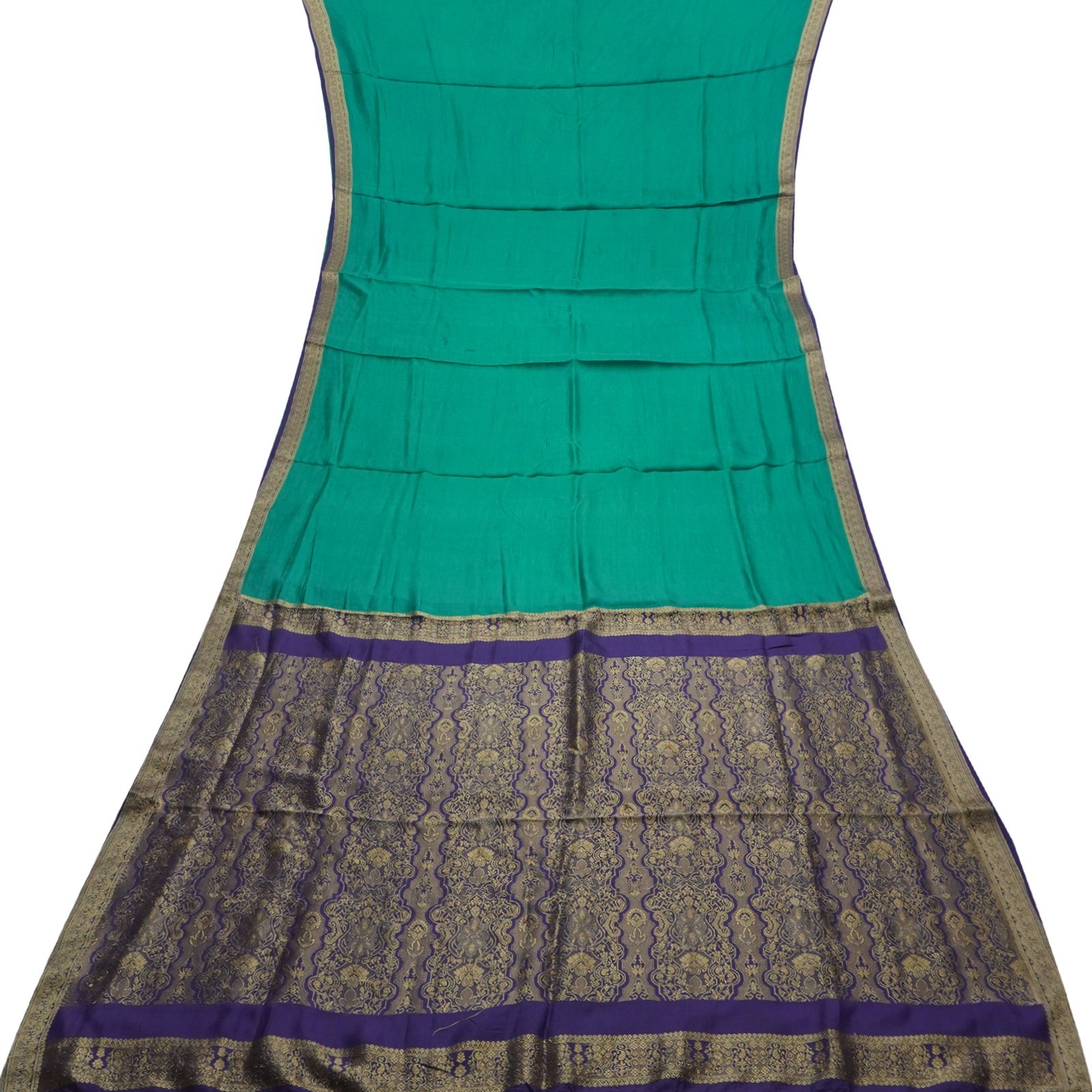 Vintage Teal Green Sarees 100% Pure Silk Woven Indian Sari 5YD Craft Fabric