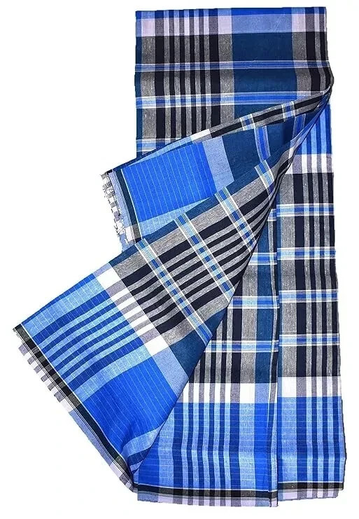 Checked Stitched Cotton Lungi Assorted 2.25 M For Men (Pack of 2) Free Ship
