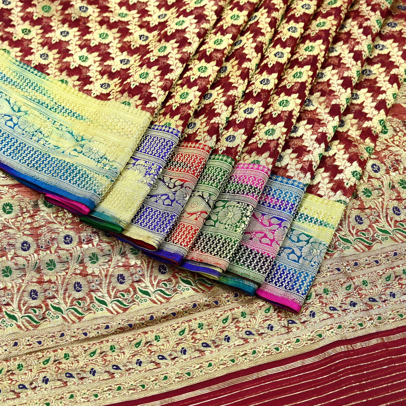 Vintage Sari Heavy Maroon Pure Organza Silk Woven Brocade Banarasi Sarees Zari