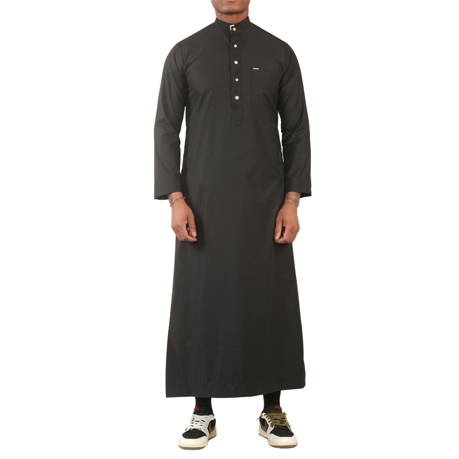 TT-005 – Men’s Black Saudi Emirati Thobe Nehru High Collar