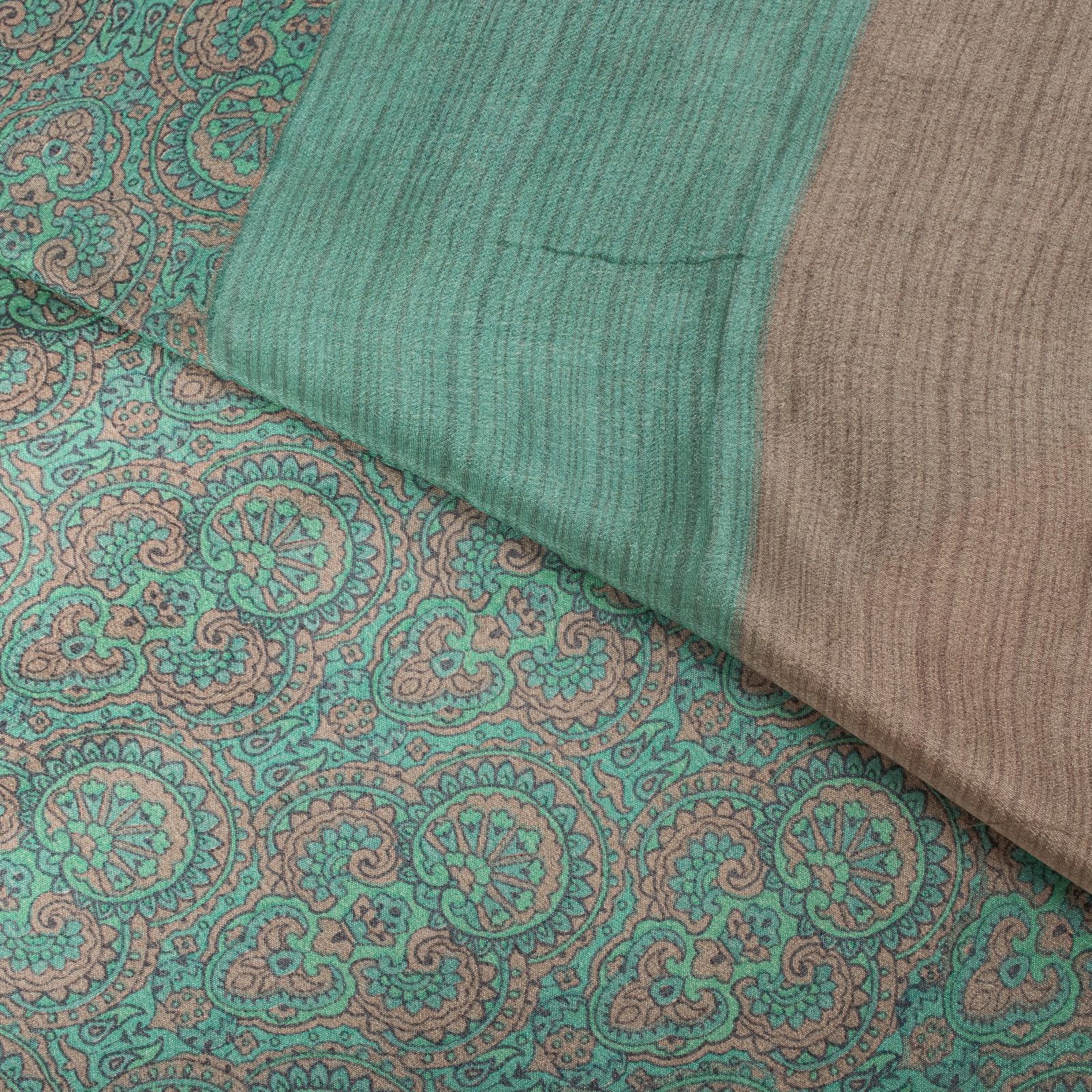 Sanskriti Vintage Saree Green Soft Pure Silk Floral Printed Sari 5.5+Yd Fabric