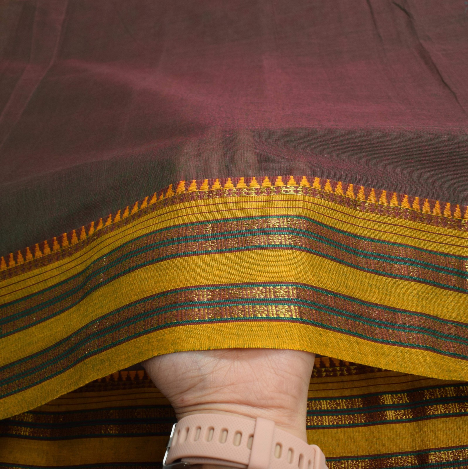 Sushila Vintage Maroon Handloom Saree Rudraksha Border Pure Cotton 6YD Saree Fab