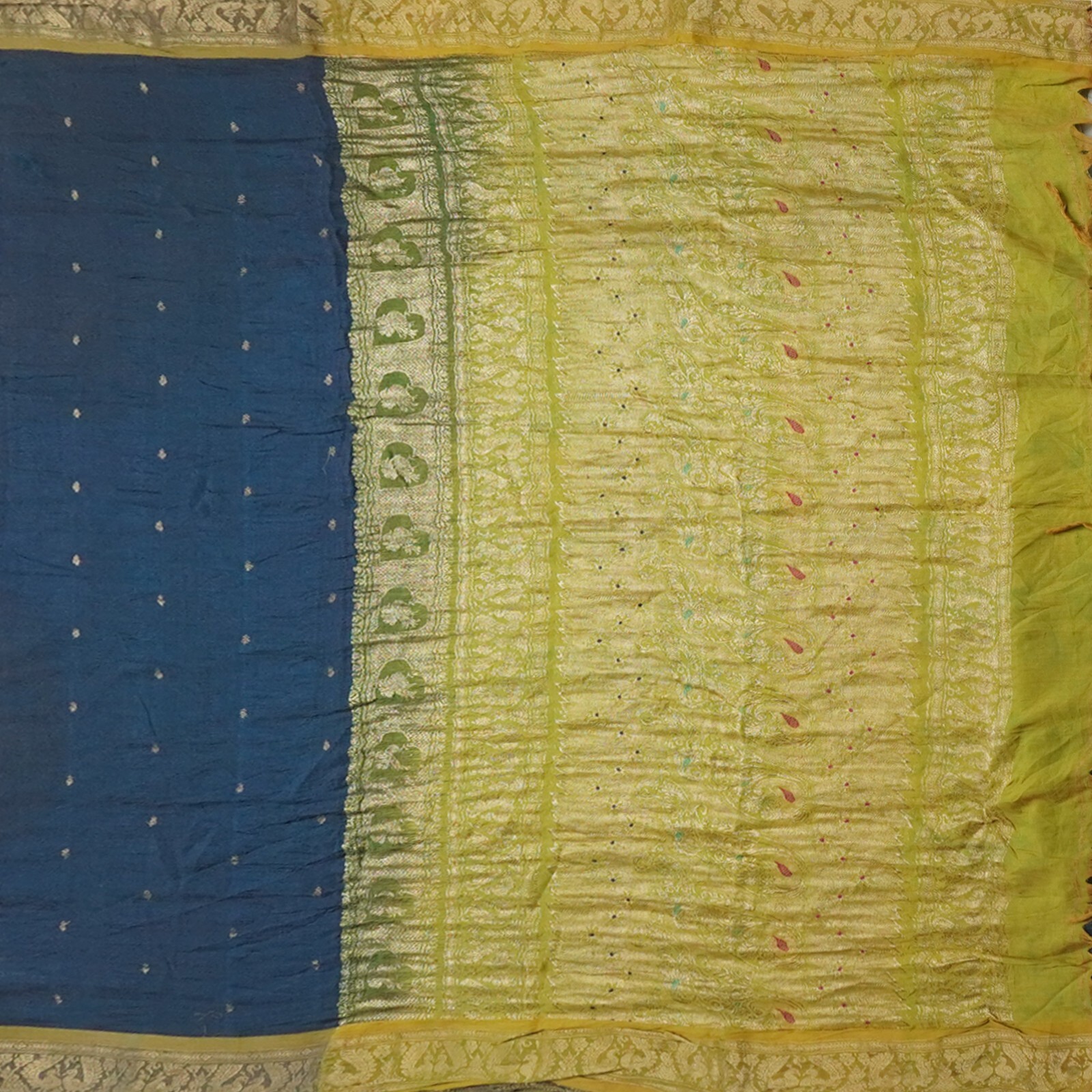 Vintage Peacock Blue Saree 100% Pure Cotton Zari Handwoven Sari 5YD Craft Fabric