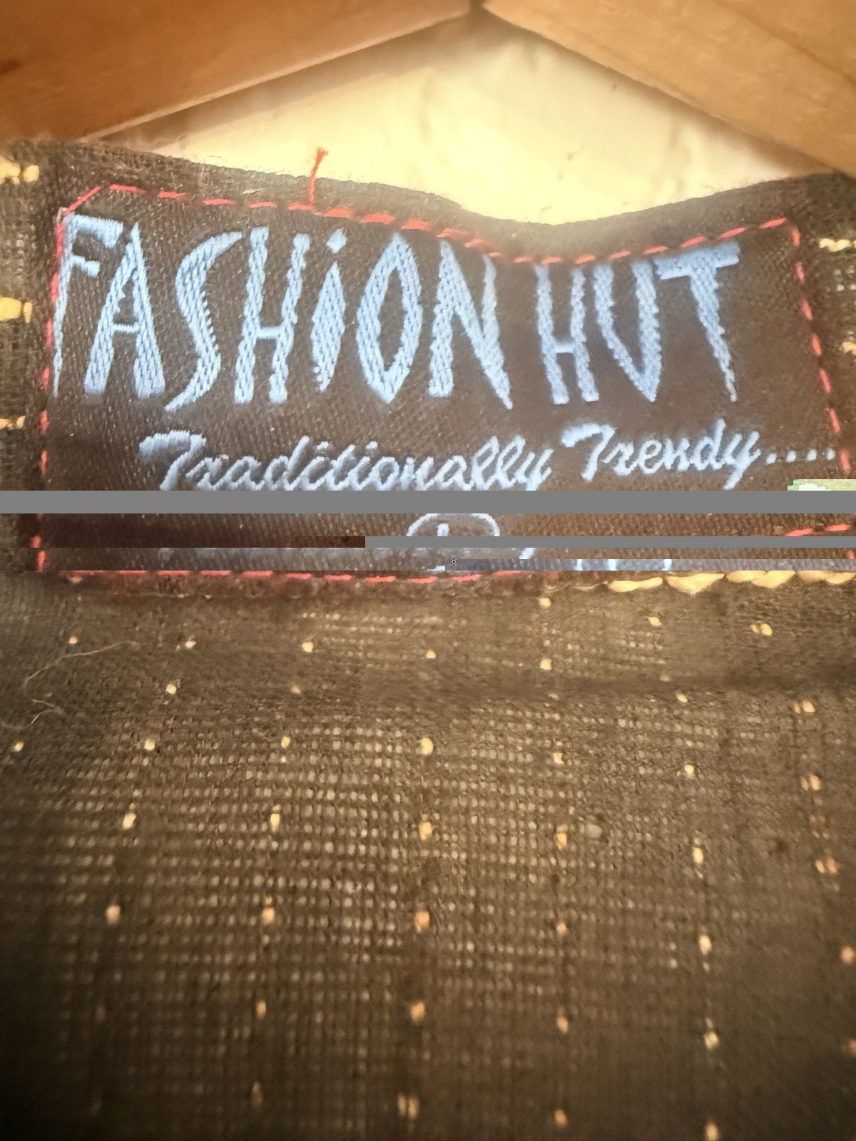 Fashion Hut Tunic Top L Black Embroidered Boho Stripe Mandarin Collar India NWOT