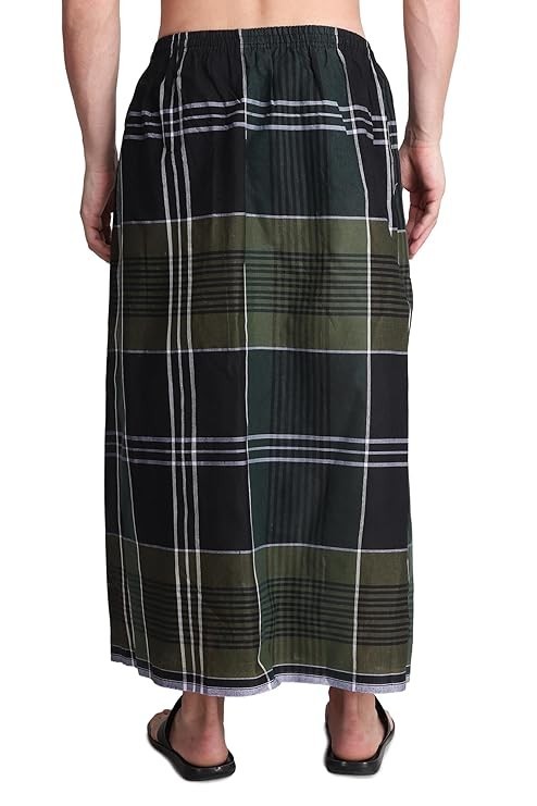 Elastic Premium Cotton Lungi Dhoti With Pocket Pack of 1 Green