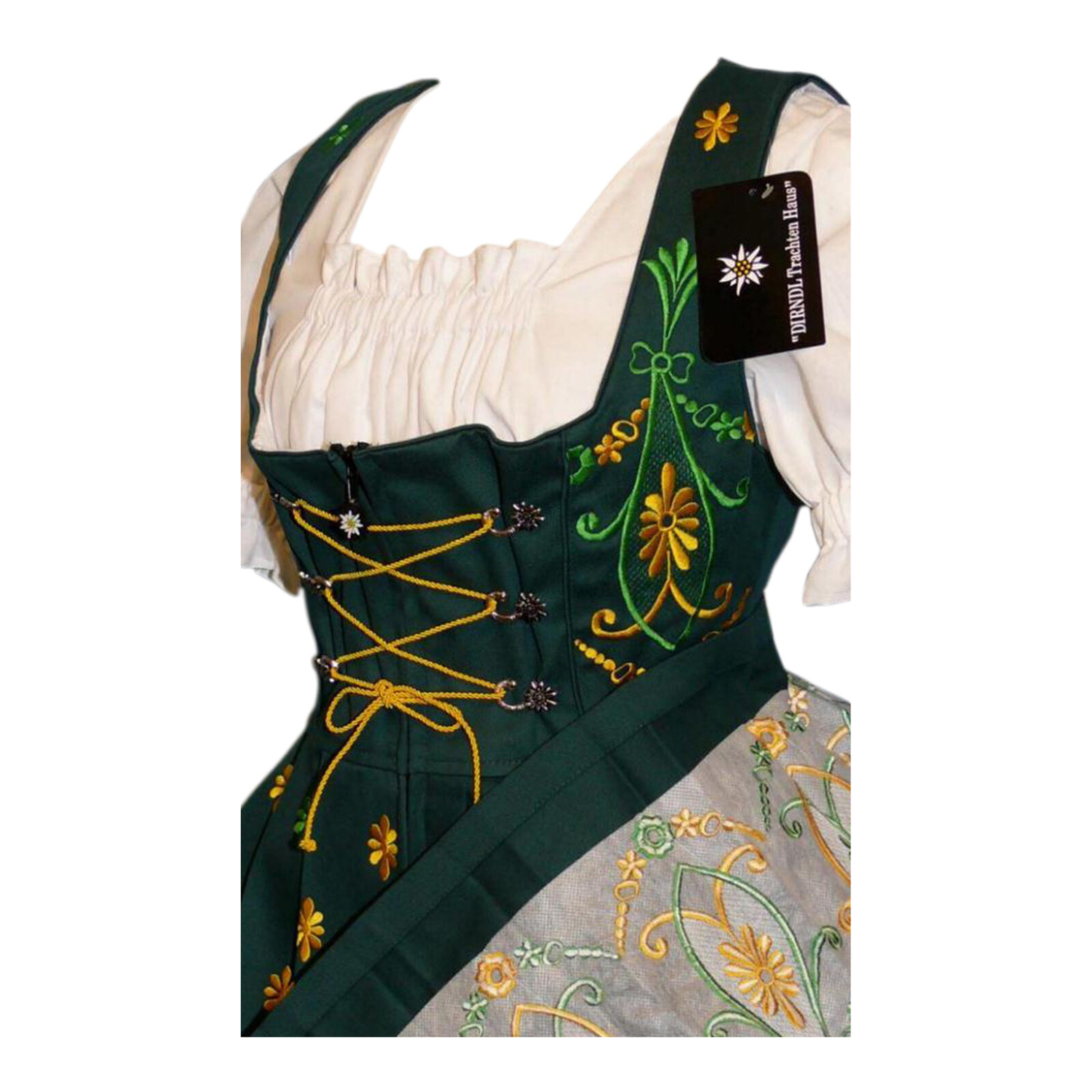 XL 20 German Dirndl Short Green Dress Oktoberfest Waitress Party EMBROIDERED