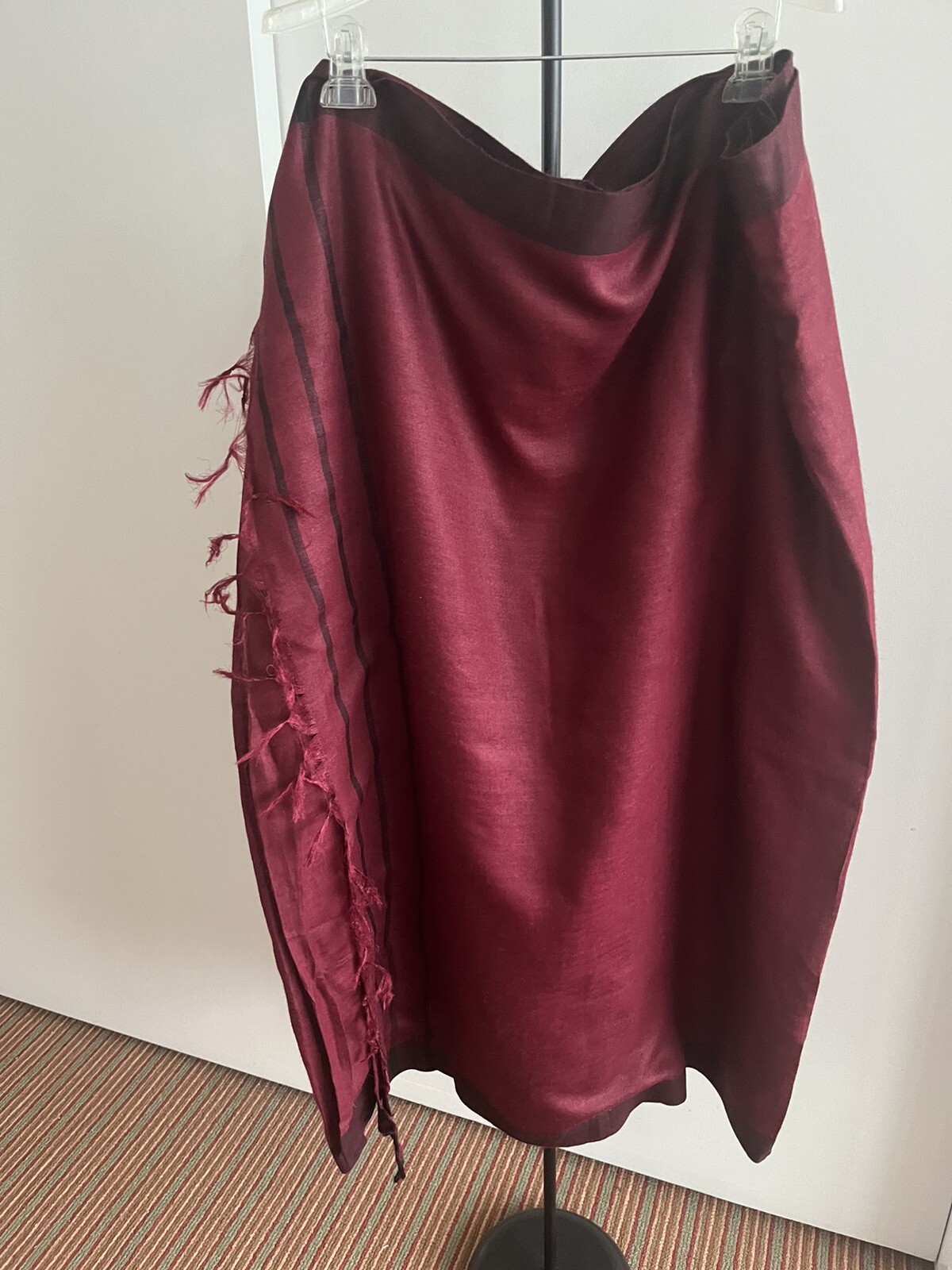 NWT FabIndia style Handloom Tussar soft Silk Saree sari Wine 🍷 / Ivory Pick 1