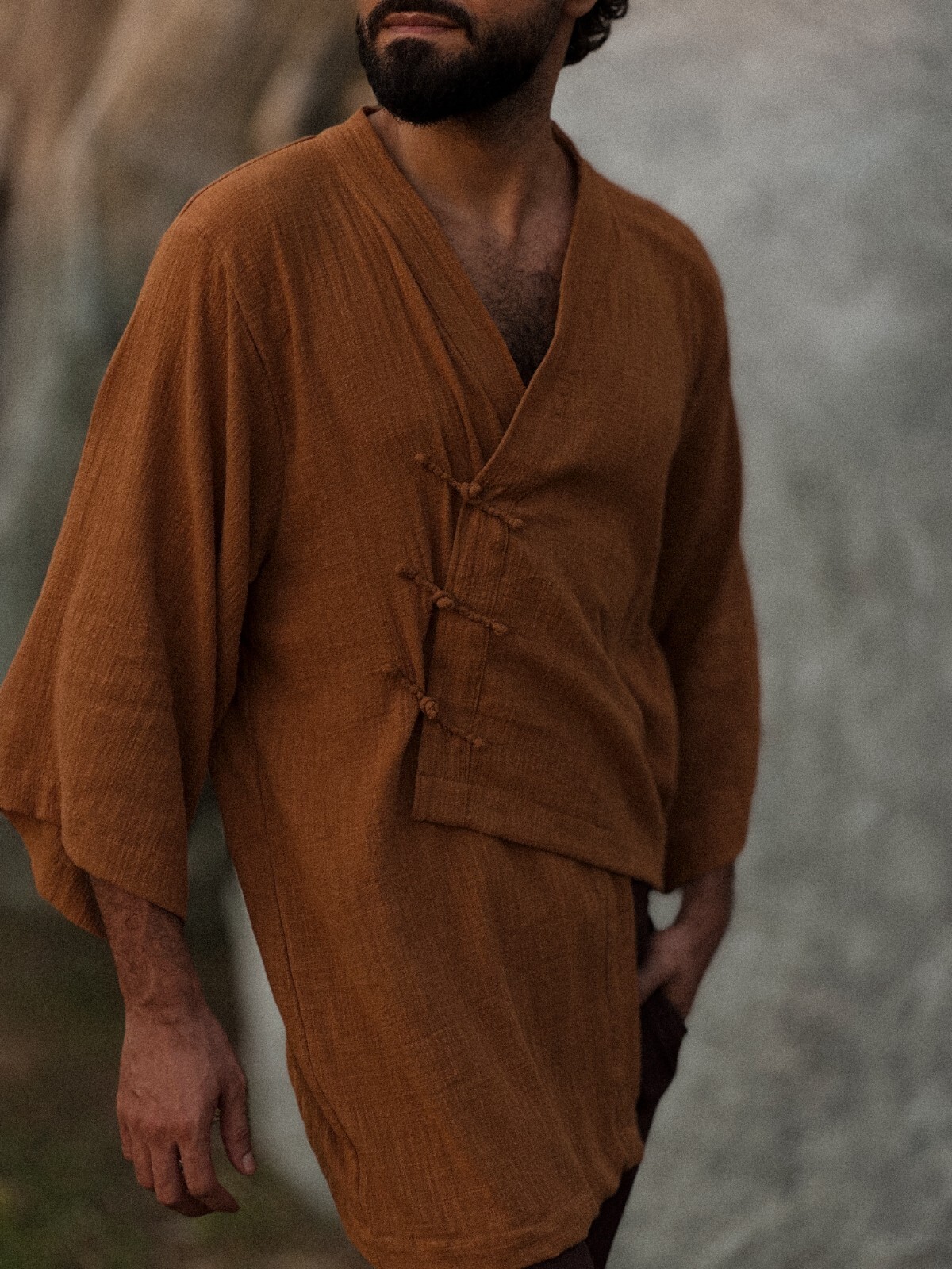 Ubudish Kintamani Kimono, Mustard – Brown Covering, Japanese style Smock