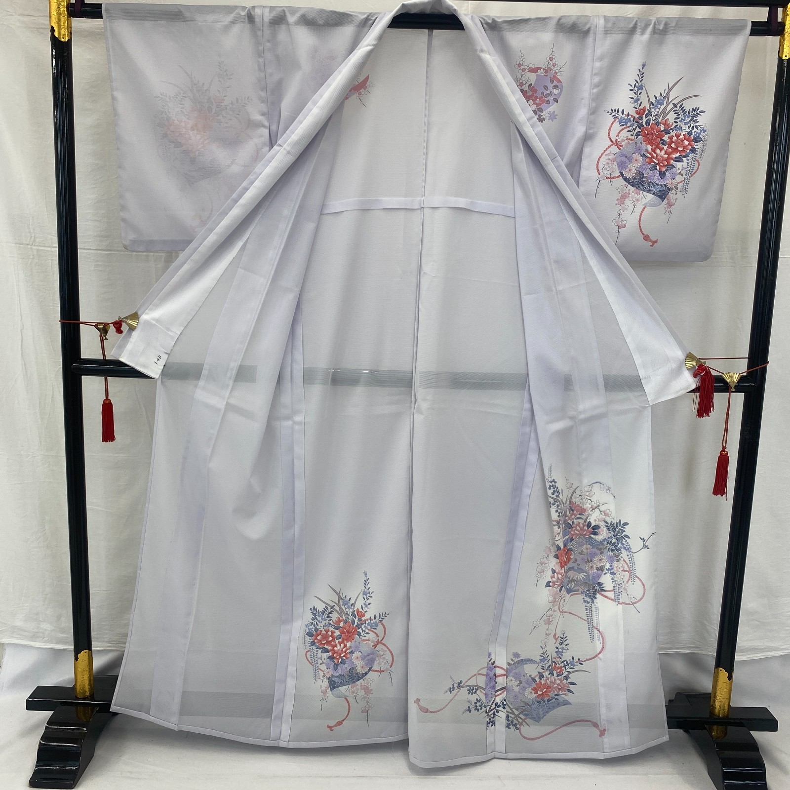 Japanese Vintage Kimono Polyester Blue No Lining Seethrough Length 63 in