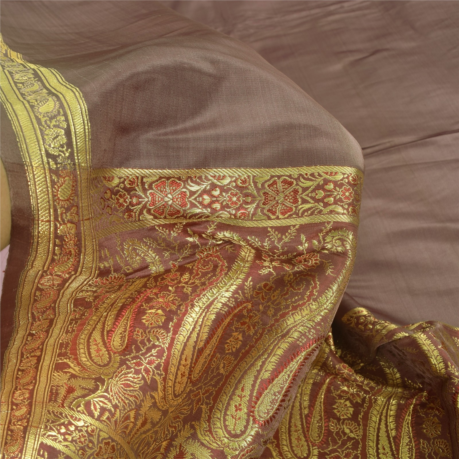 Sanskriti Vintage Lilac Soft Pure Silk Sarees Brocade/Banarasi Zari HandWoven 5Y