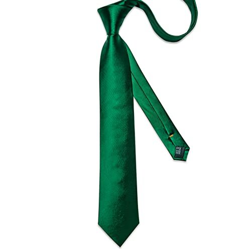 Mens Tie Set Silk Solid Paisley Necktie and Pocket Square Emerald Green Solid