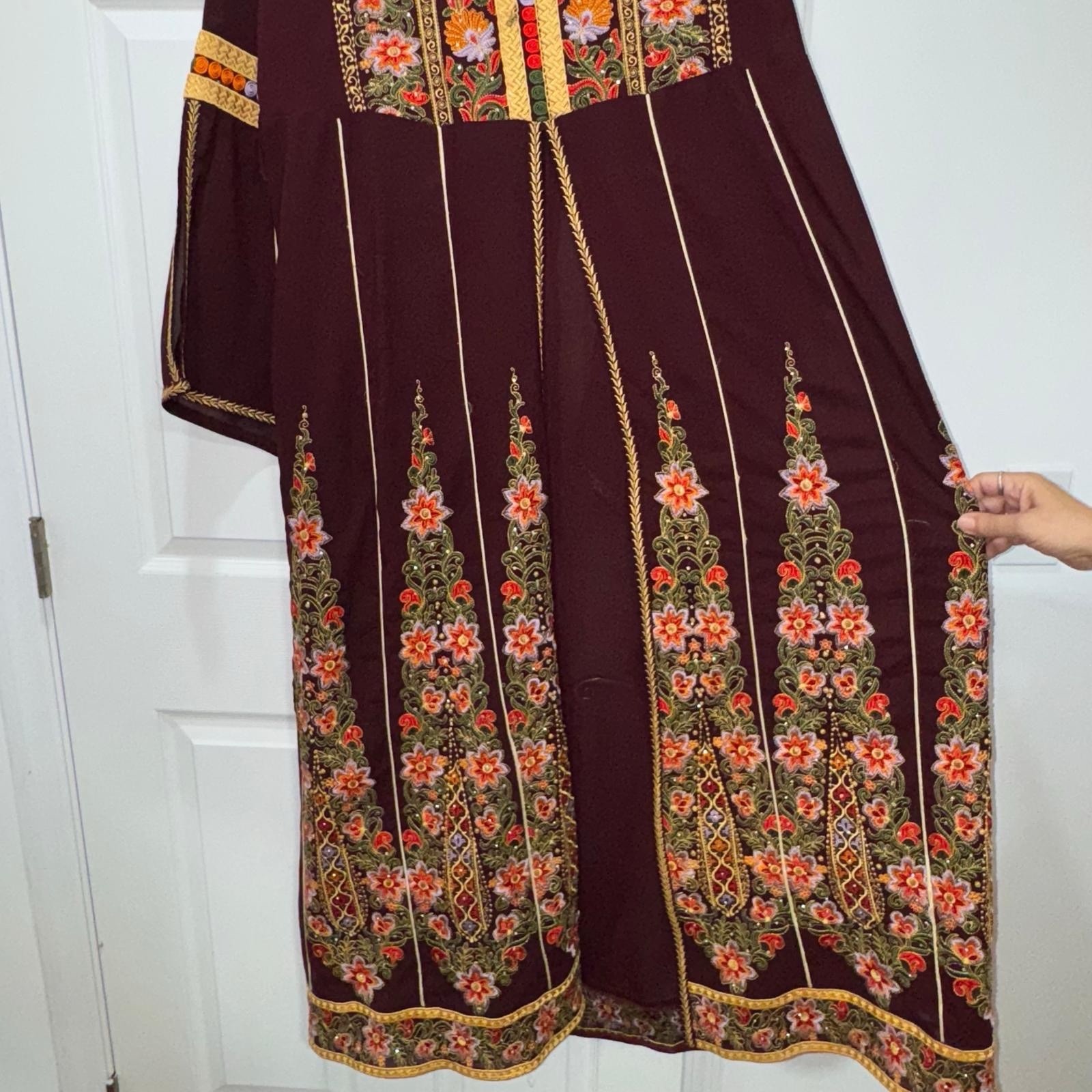 Middle Eastern Thobe Dress Maroon Embroidered Floral Multi-Color Women