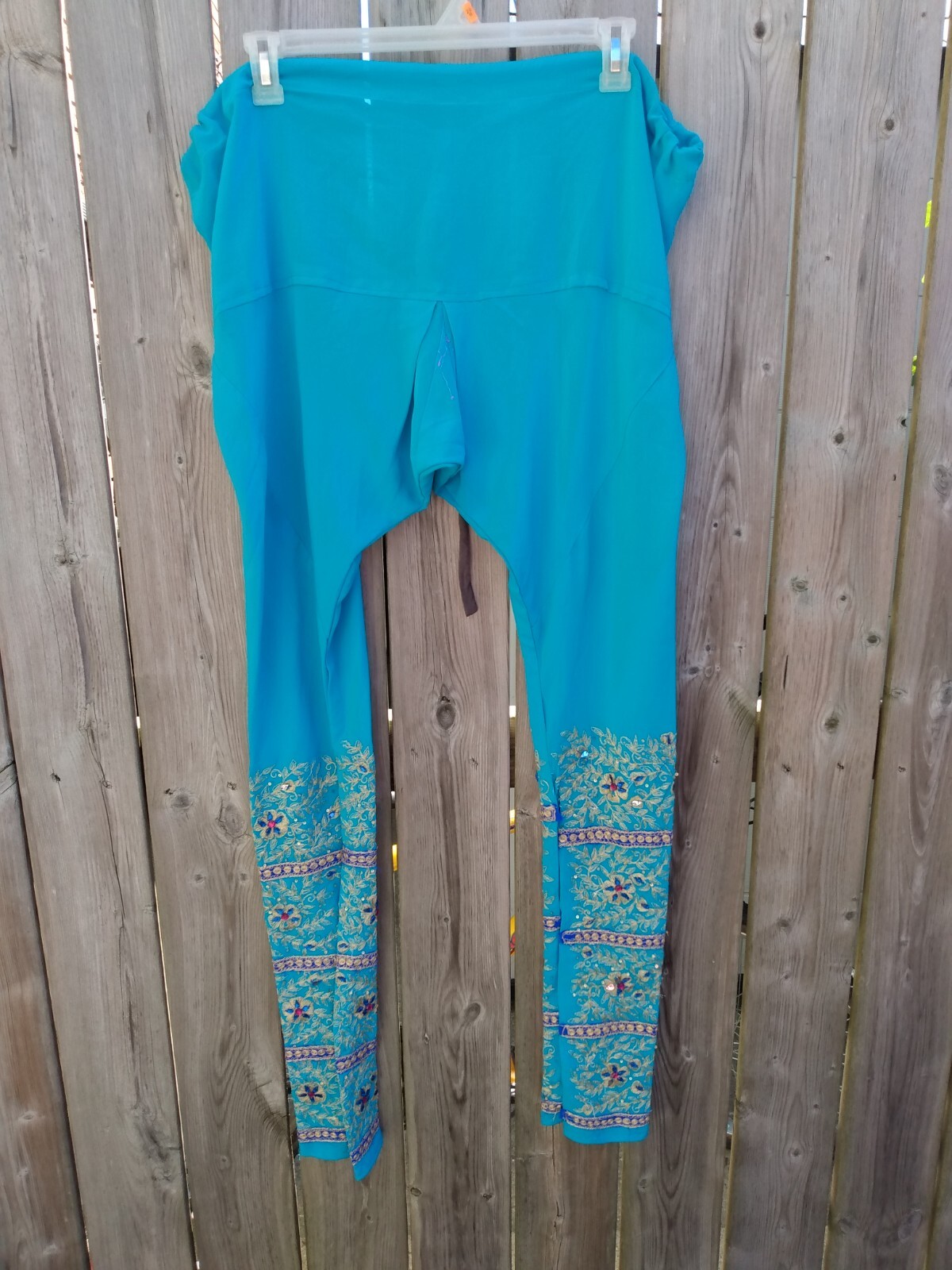 Harem Pants and Scarf Set Skinny Legs Blue Gold Embroidery