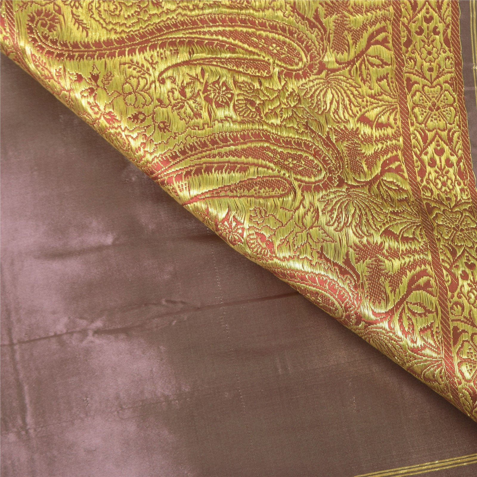 Sanskriti Vintage Lilac Soft Pure Silk Sarees Brocade/Banarasi Zari HandWoven 5Y