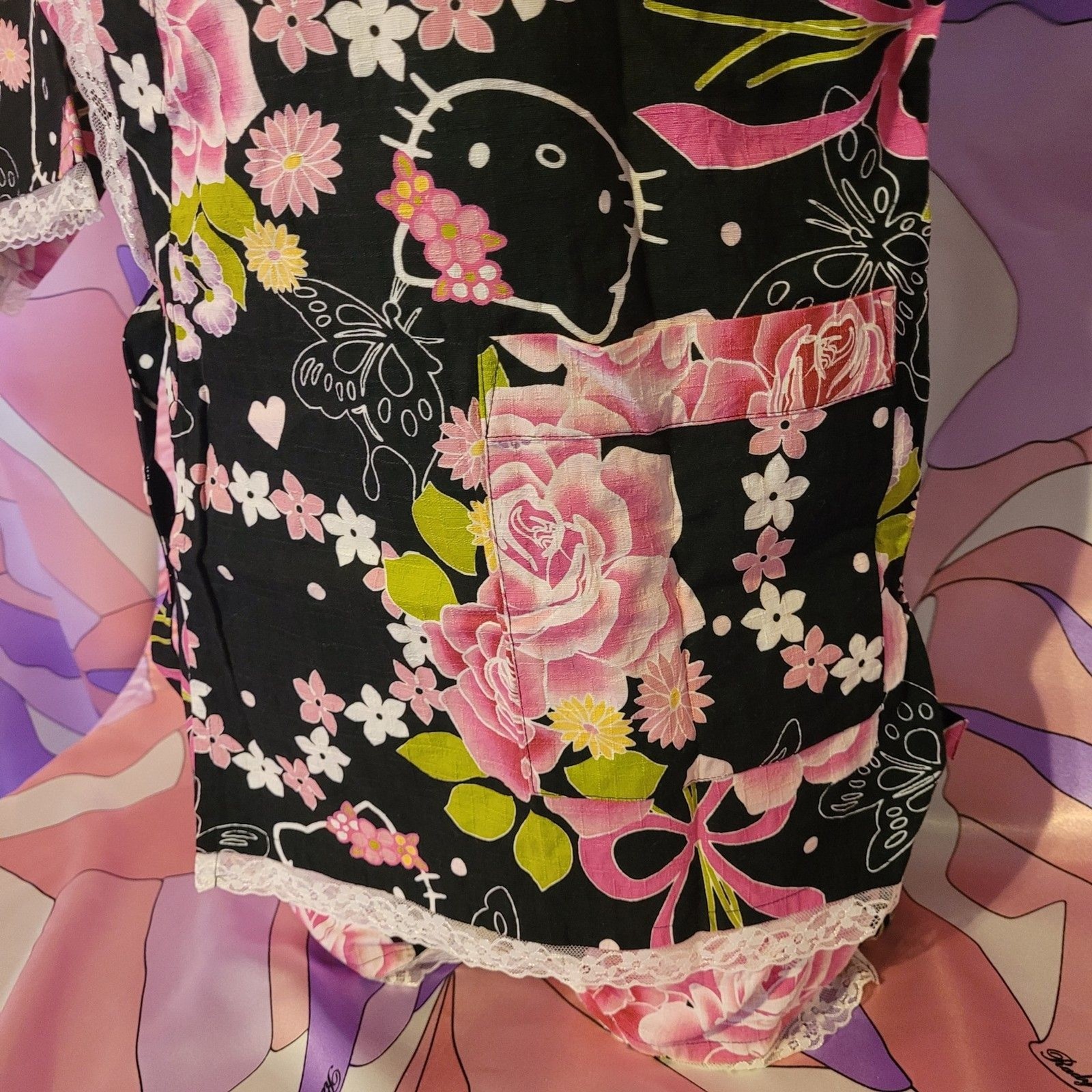 Hello Kitty Top Shorts Outfit Size Small Black Lace Rose Halloween Gyaru Cosplay
