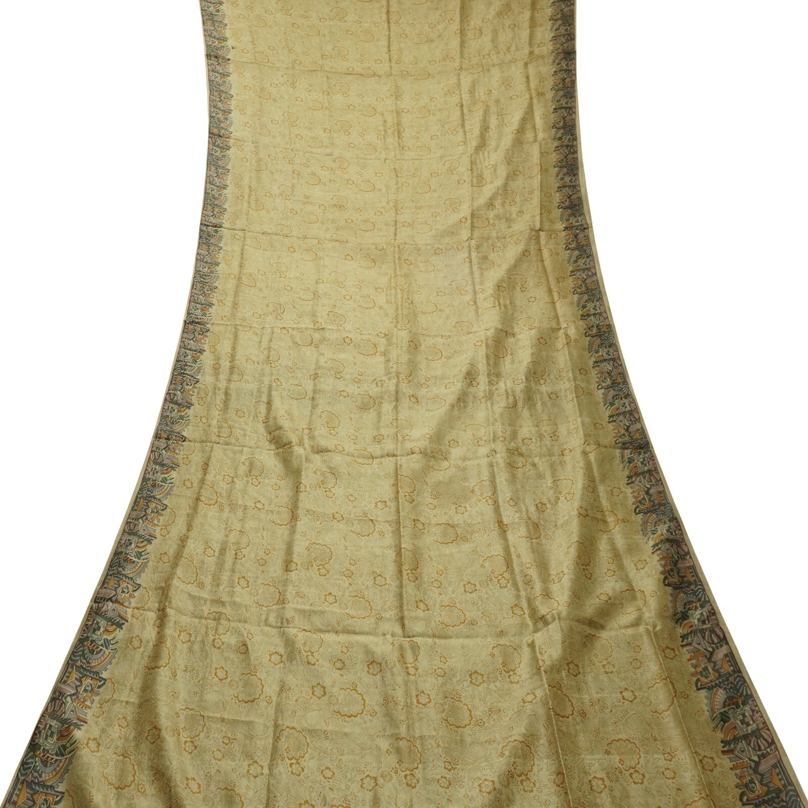 Namaste Vintage Brown Sarees 100% Pure Silk Printed Indian Sari 6YD Craft Fabric