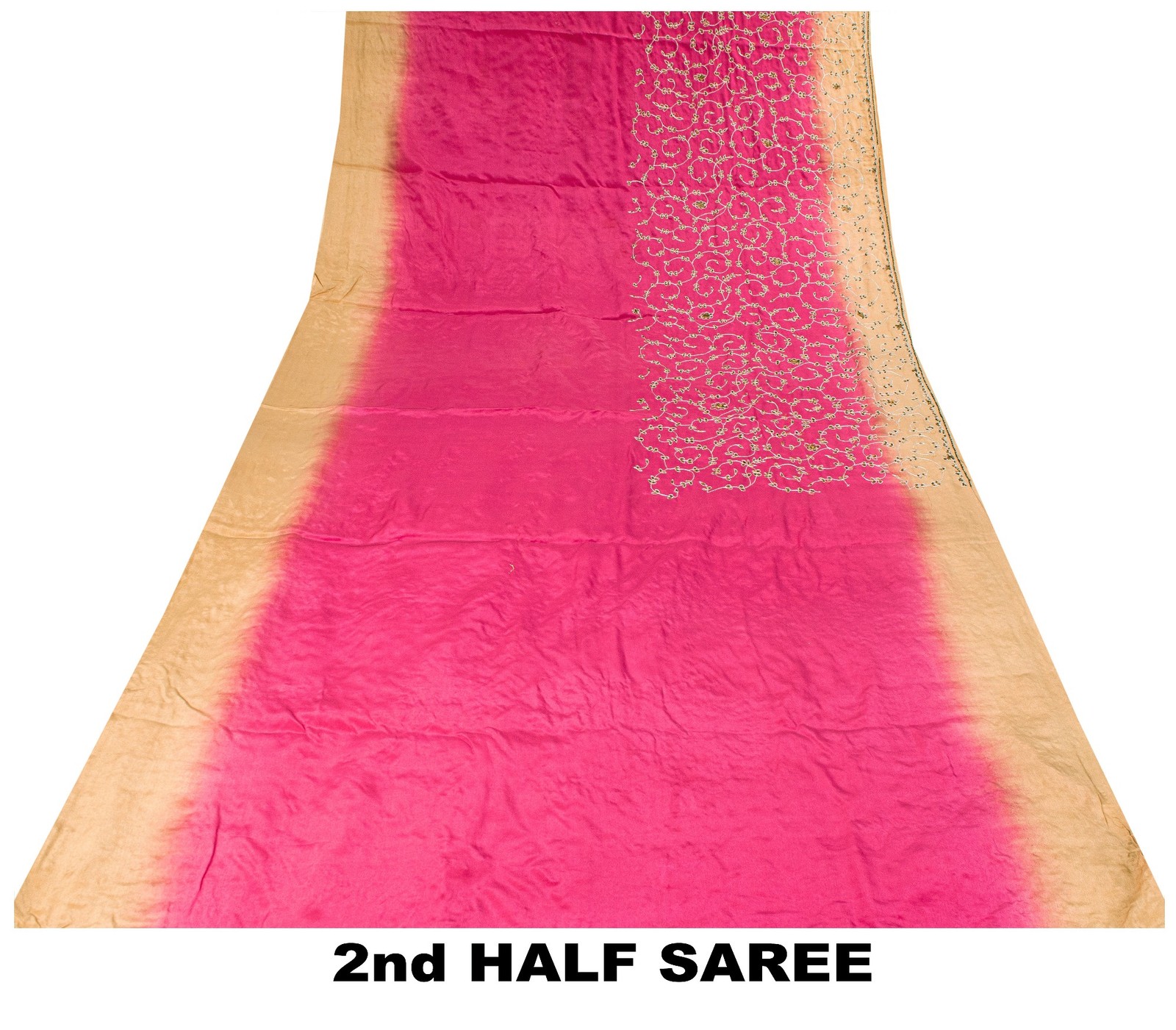 Sanskriti Vintage Pink Sari 100%Pure Crepe Silk Hand Beaded Sarees 5.5+Yd Fabric