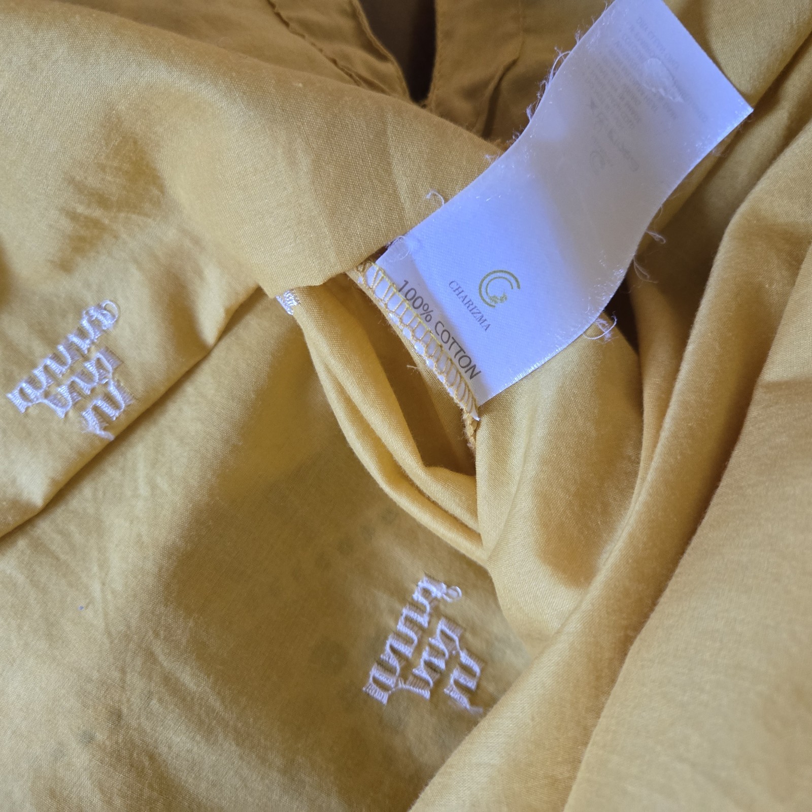 Embroidered Yellow Kurti Shirt 100% Cotton Crew-neck Size Large