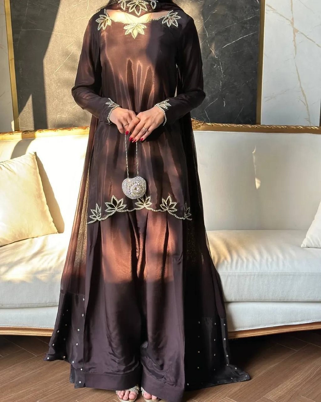 Designer brown farshi salwar suit with dupatta set for women daily ₹