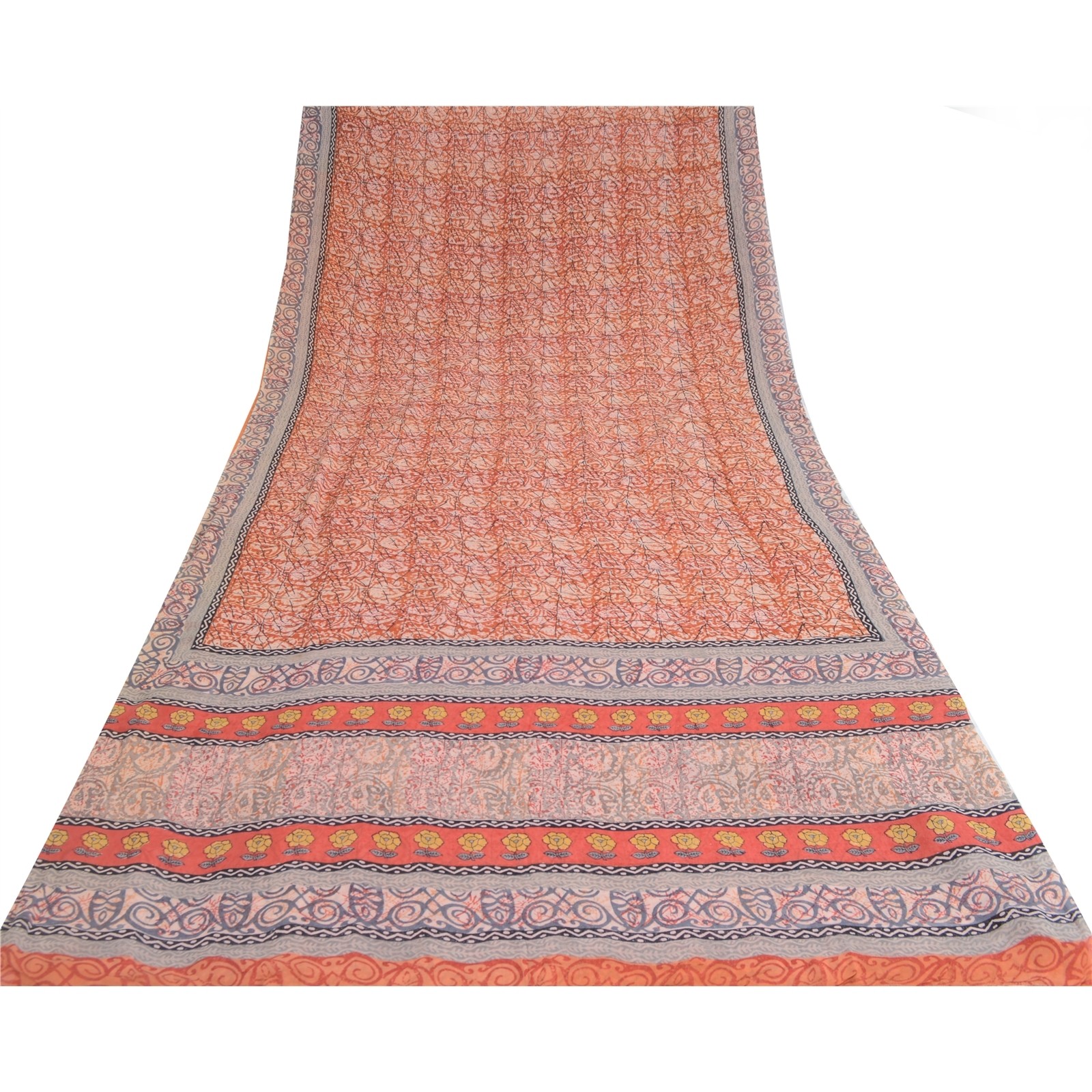 Sanskriti Vintage Sarees Hand Block Printed Pure Georgette Sari 5Yd Craft Fabric