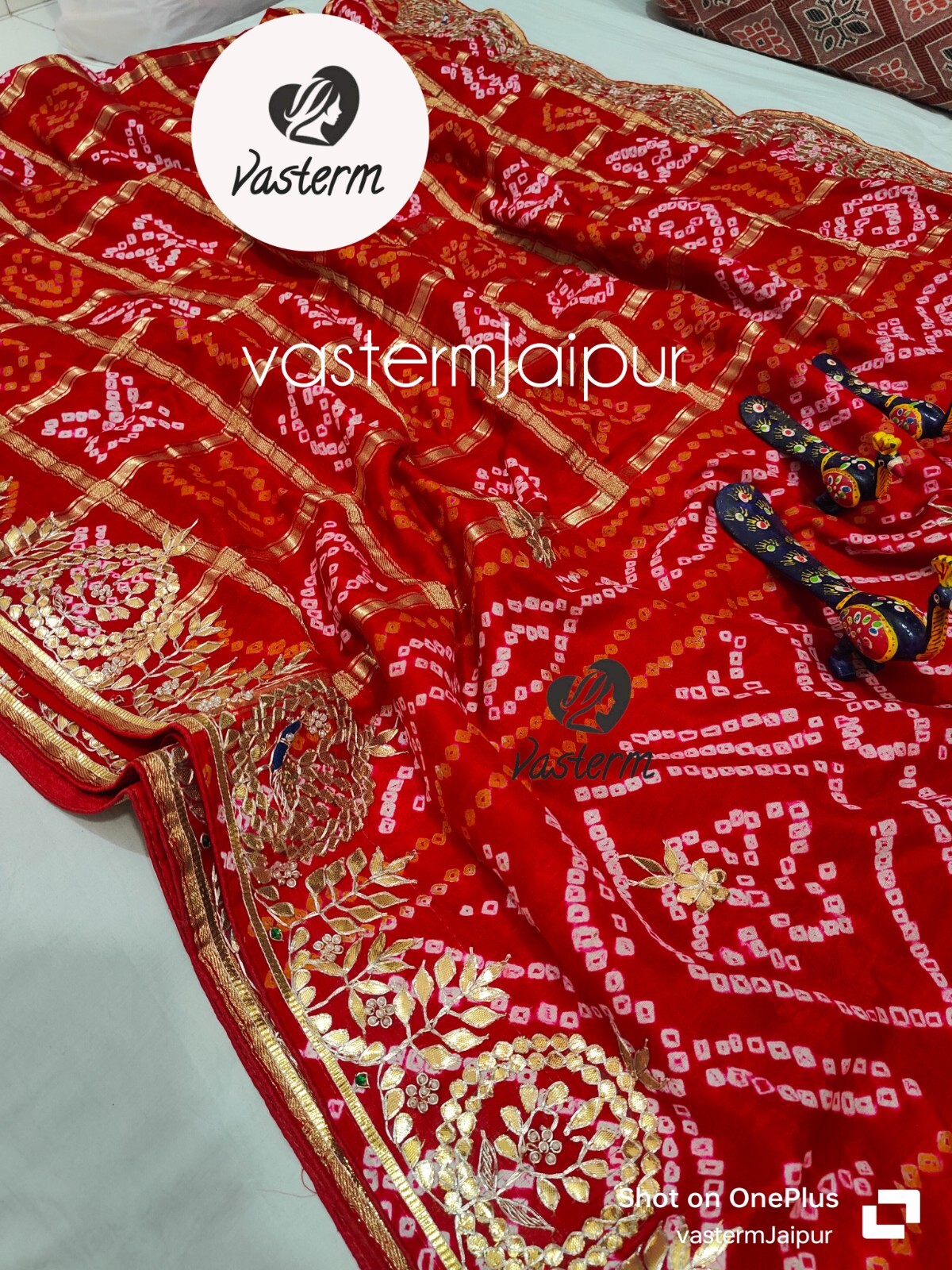 Red Gajji Silk Saree Blouse Hand Zardozi Work Saree Women Wedding Gharchola Sari