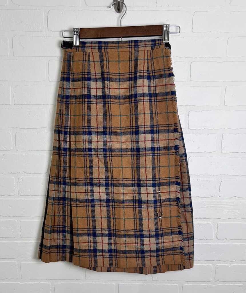Pitlochry Knitwear Women’s Kilt Size 5 Tan Plaid 100% Wool