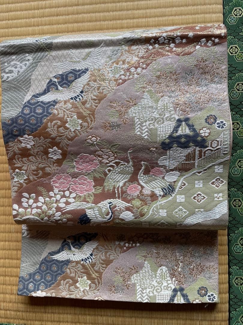 Japanese Fukuro Obi Pure Silk Silver Wave 428cm