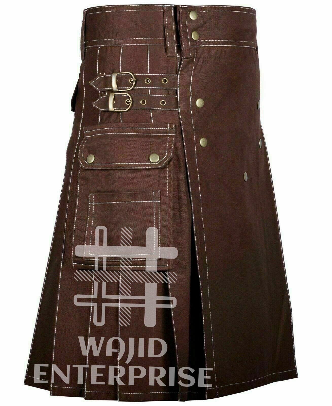 Scottish Handmade Brown Cotton Utility Kilt for Men’s – Custom Size Working Kilt