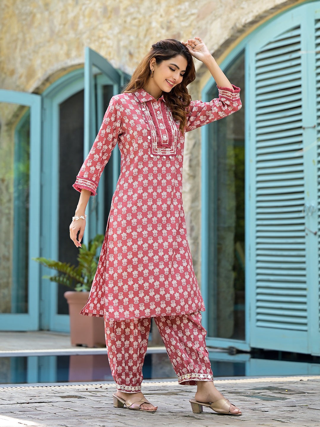 Peach Cotton Straight Knee Length Co-Ord Set for Women Ethnic Casual Outfit