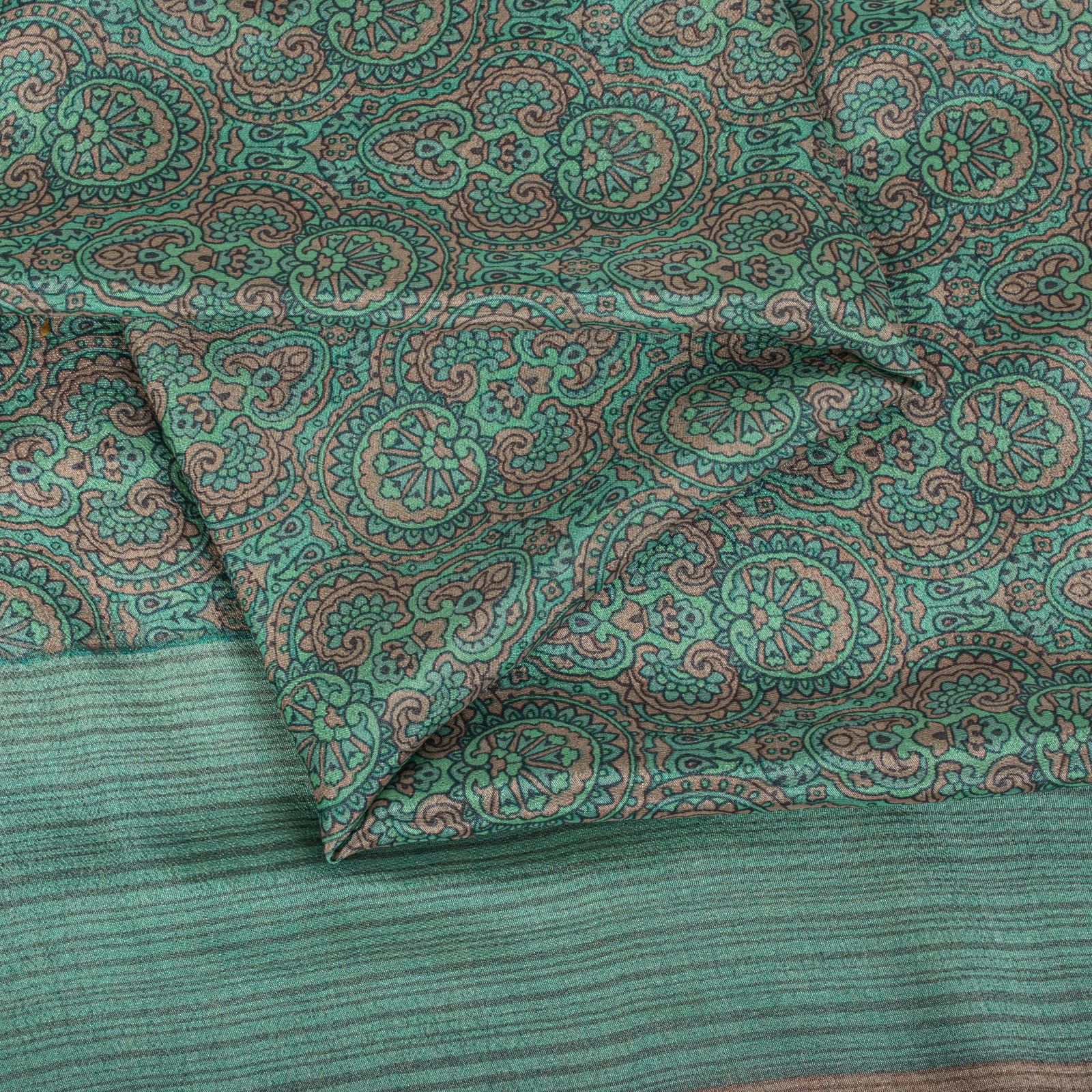 Sanskriti Vintage Saree Green Soft Pure Silk Floral Printed Sari 5.5+Yd Fabric