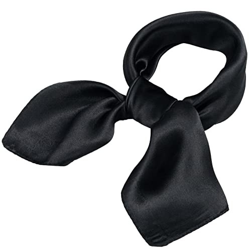 Womens 23.6 inch Satin Silk Feeling Formal Square Neck Scarf Solid Color-black