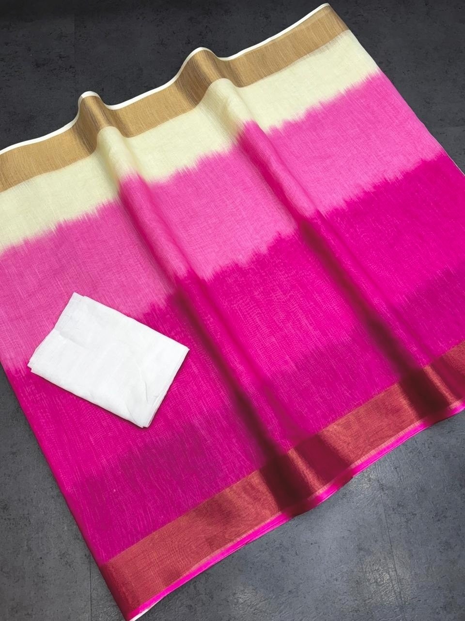 Pink Designer Linen Saree Jari Border Traditional Indian Party Wear Sari Blouse