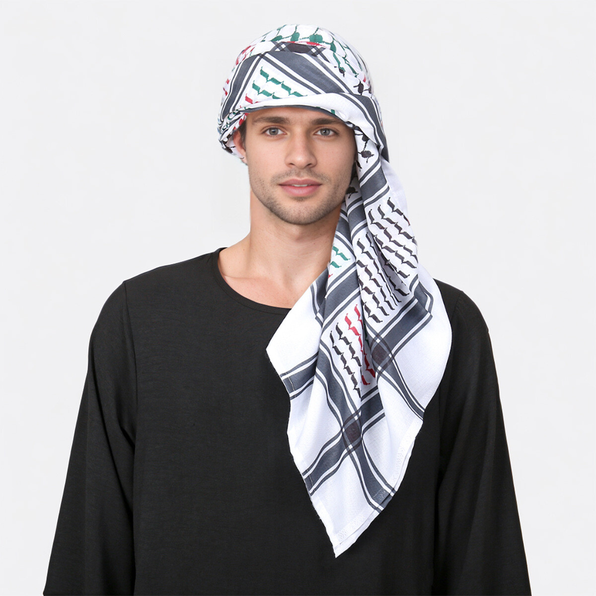 New Square Scarf Arab Keffiyeh Headwrap Neck Shawl Muslim Turban Unisex Headwear
