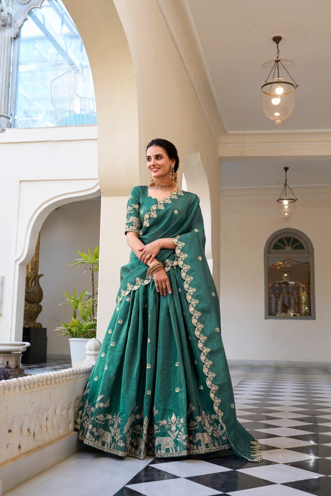 Indian Designer Gold Crush Lehenga Choli With Dupatta For Engagement