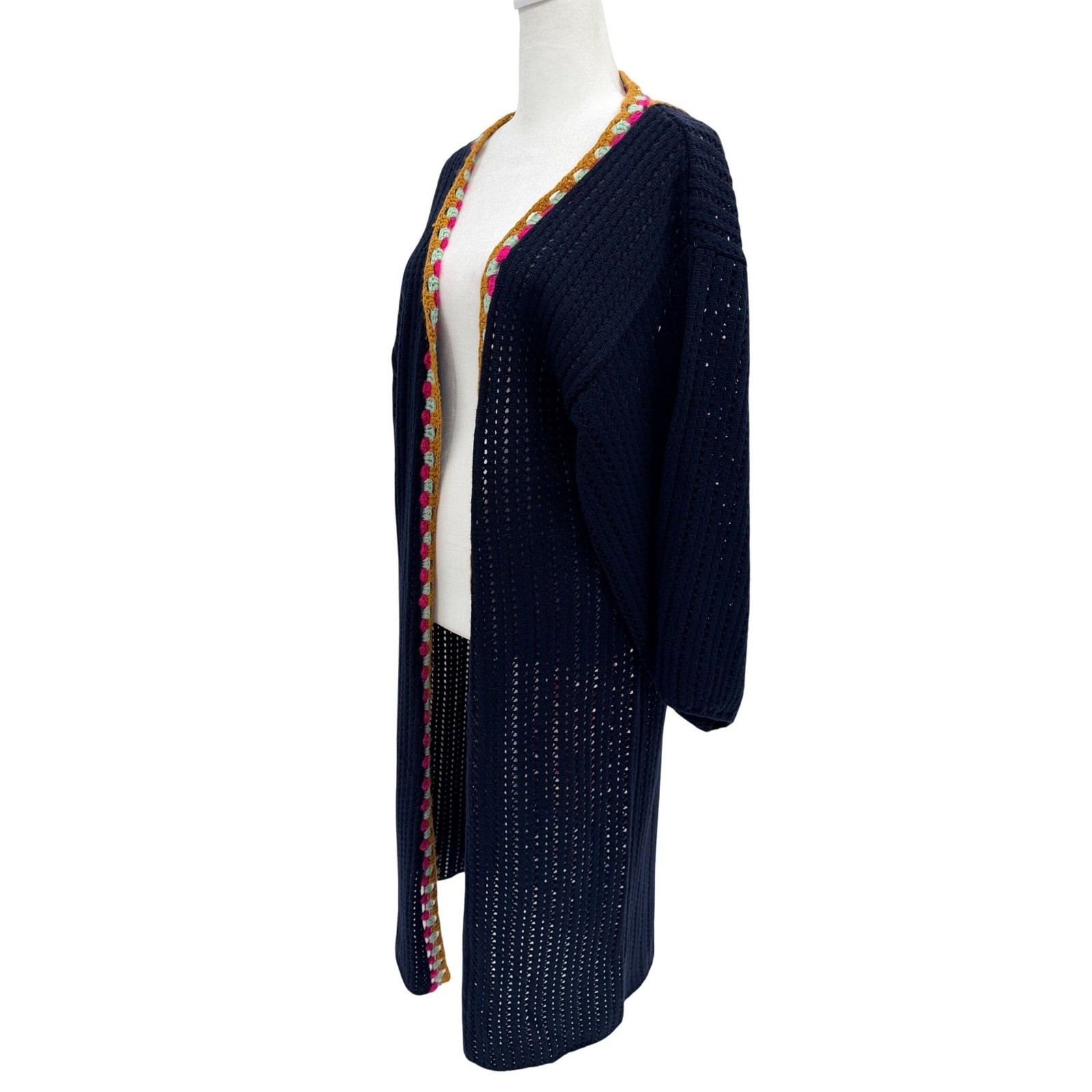Anthropologie Day Out Duster Kimono Sweater OSFM Navy Blue Multicolor Boho