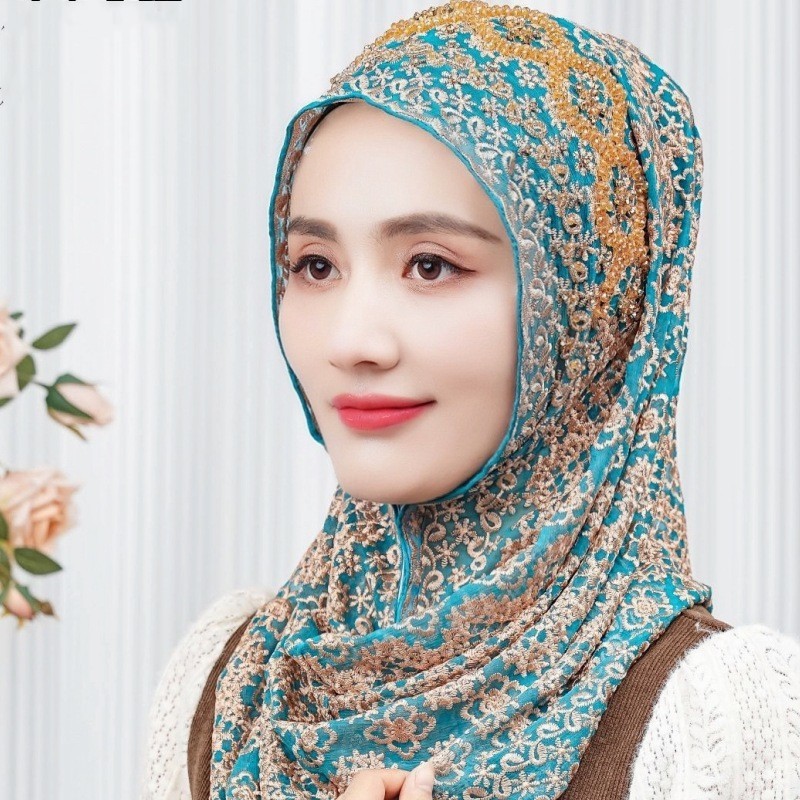 New Silk Hijabs Women Malaysia Wrap Cap Muslim Print Bead Scarf Hair Cover Shawl