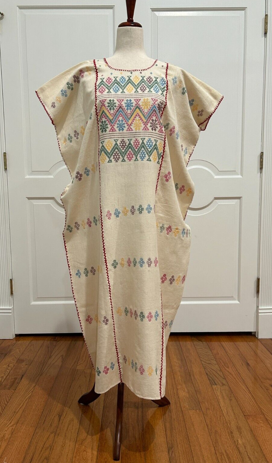 Mexican Women’s Amuzgo Dress Huipil Tunic Flowers Design, Bohemian, Vintage.