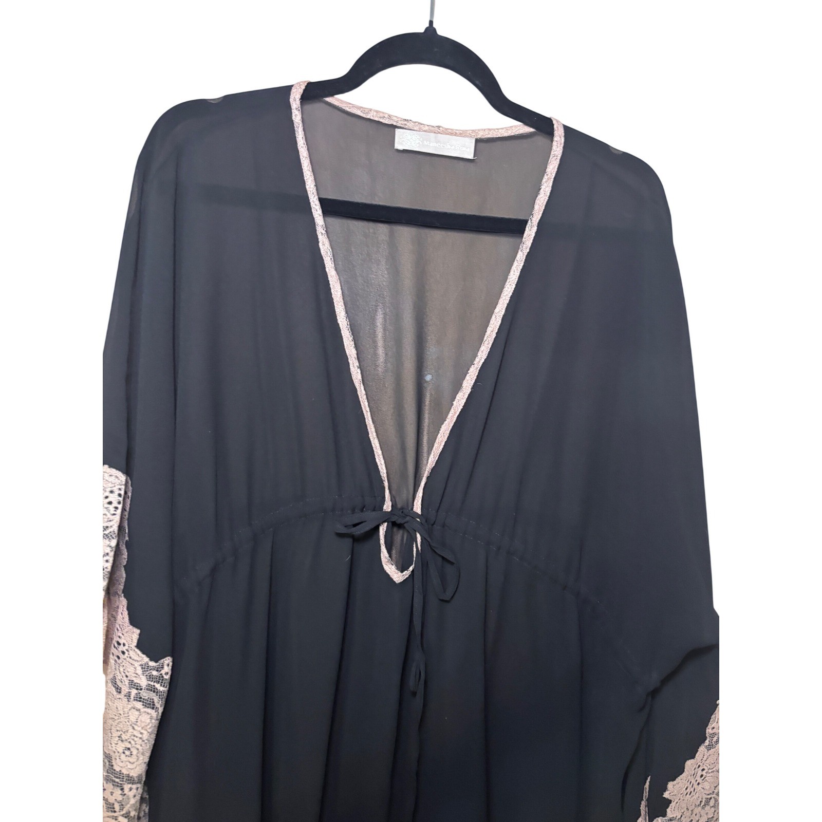 Maneesha Ruia Womens Kaftan One Size Black Lace Trim Sheer Chiffon Boho Romantic