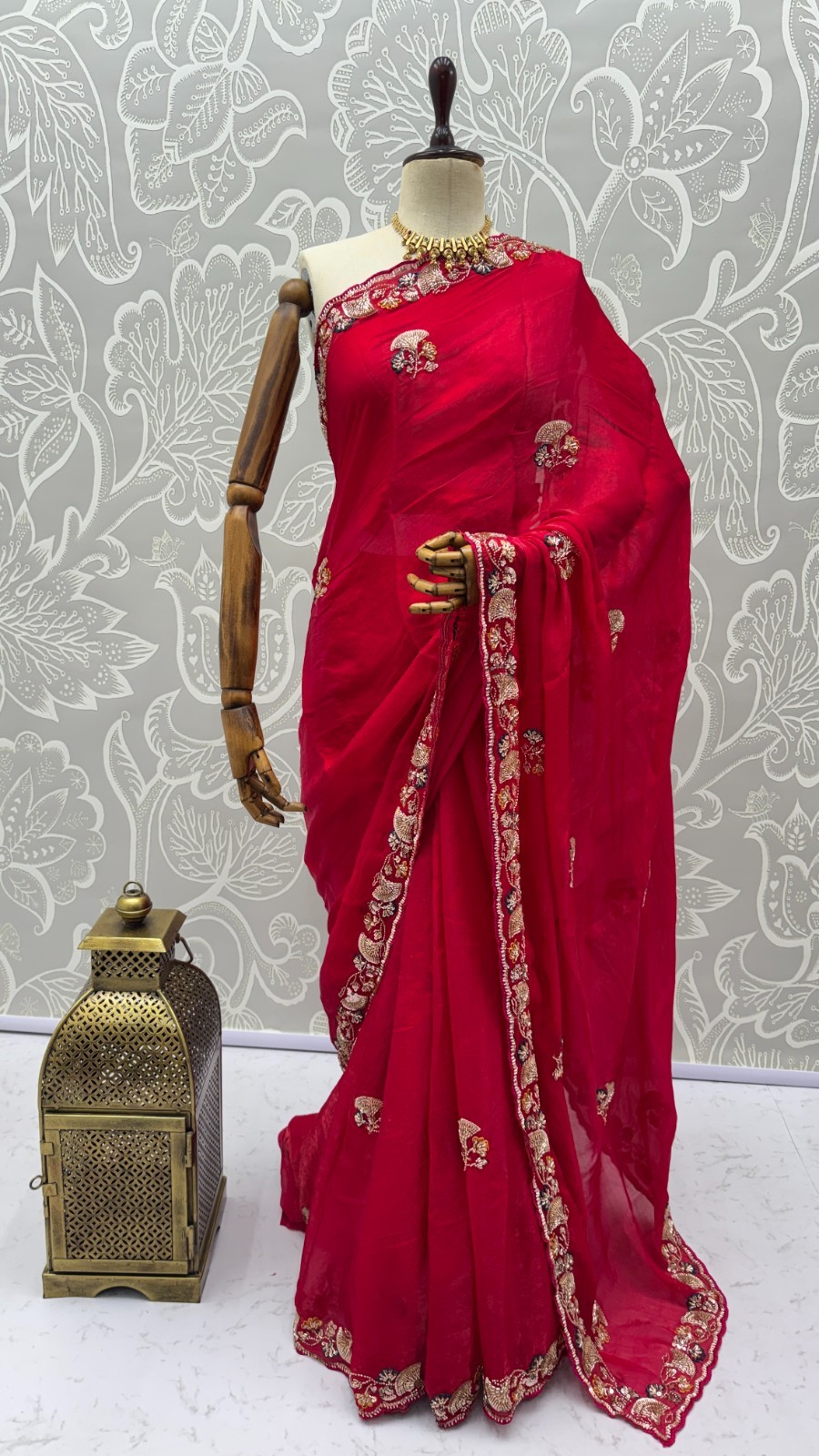 Premium Chiffon Silk Saree Heavy Embroidered Party Wear Saree