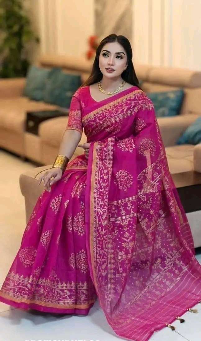 Jamdani Soft Silk Saree Katan Silk Saree For girls and Women without blouse PCS