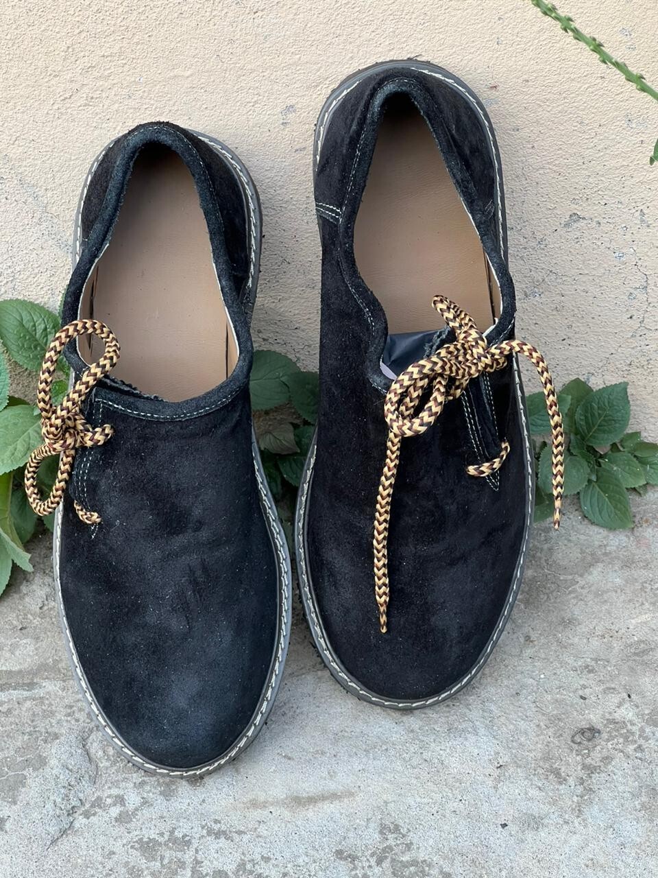 Men’s Black Trachten german Bavarian Octoberfest Suede Leather rubber sole Shoes