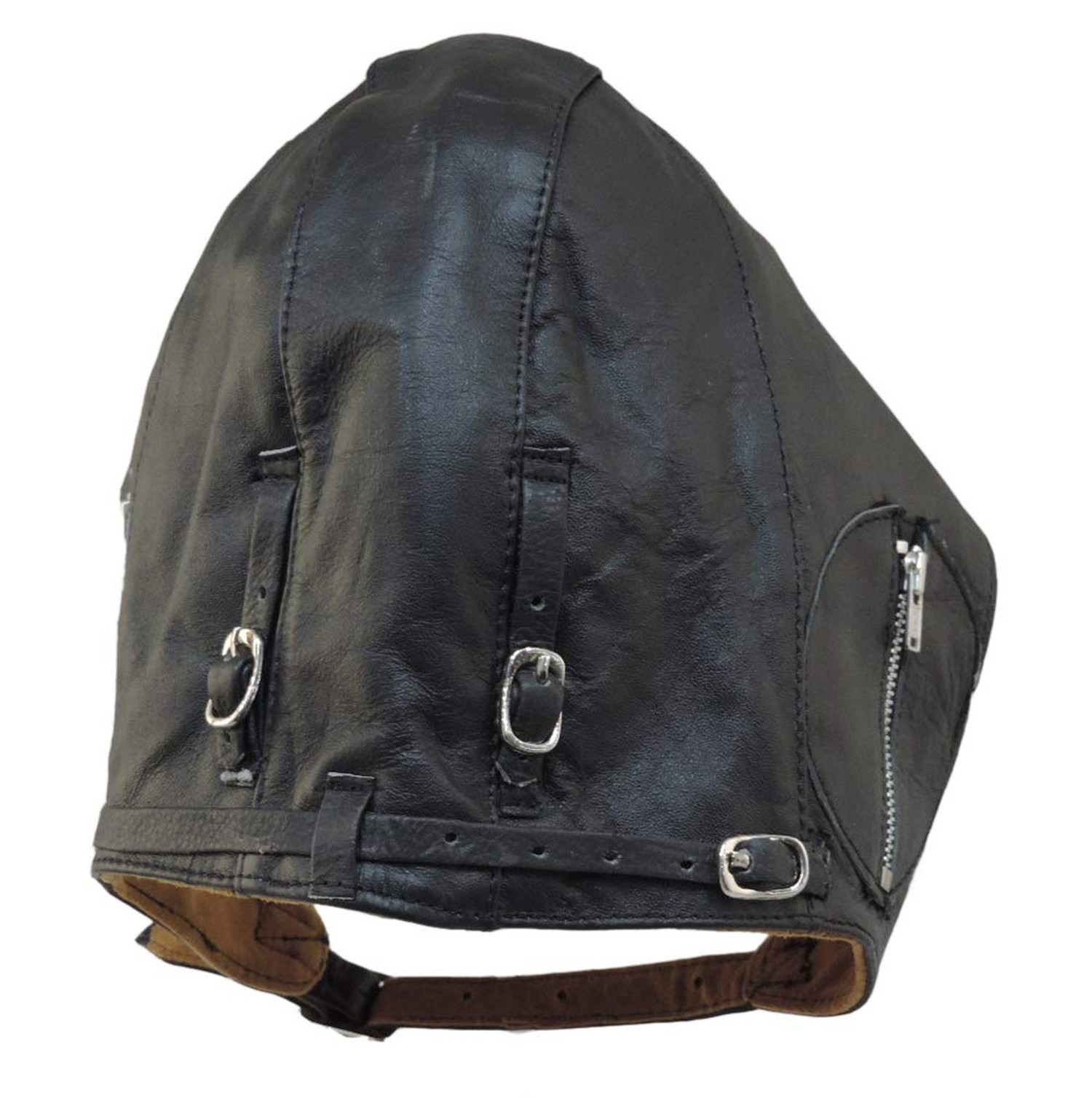 Aviator Black Leather Motorcycle Cap Vintage WWII Hat Medium