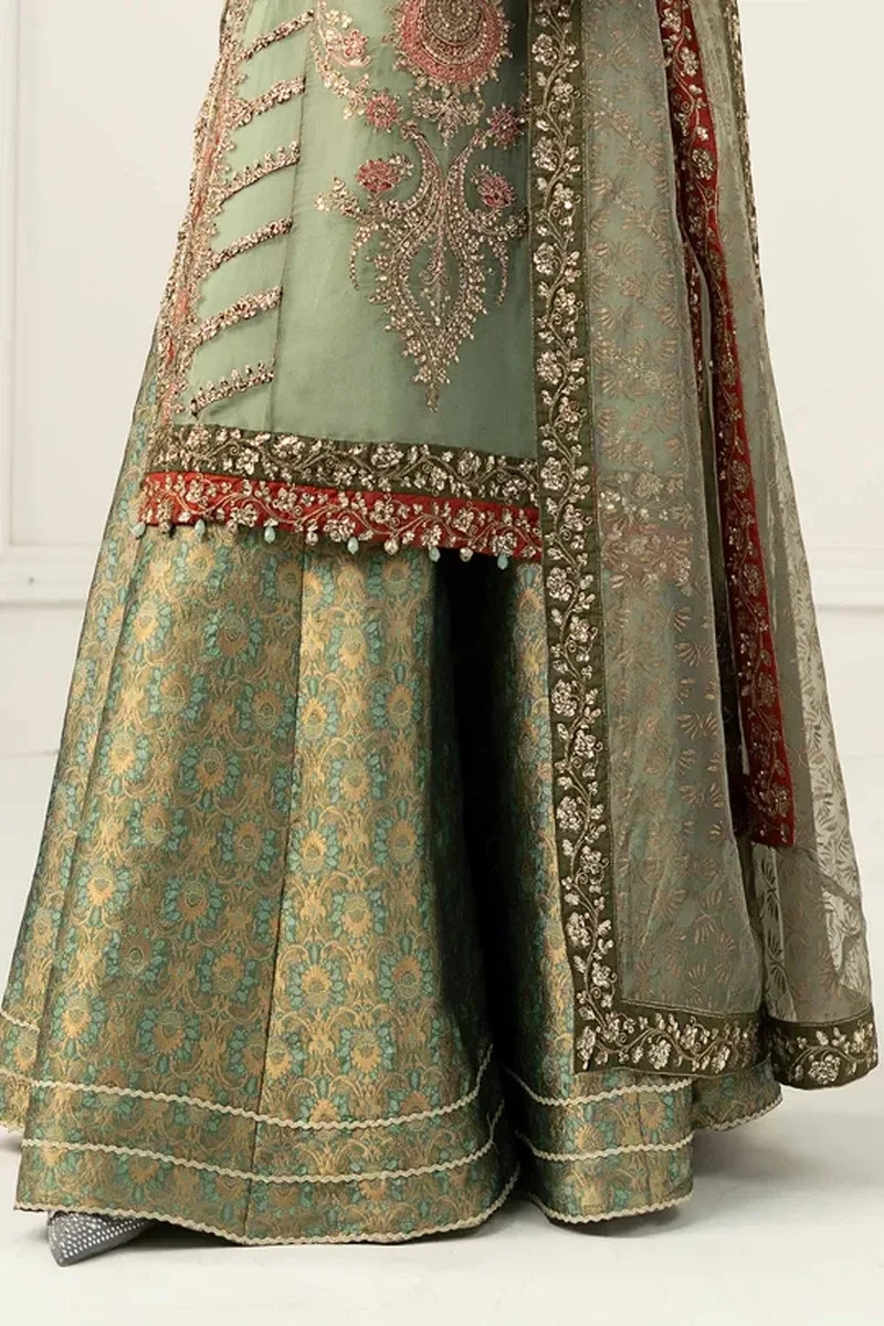 Maria B 3 Pc Sea Green Embroidered Organza Suit Dhaka Trouser Set
