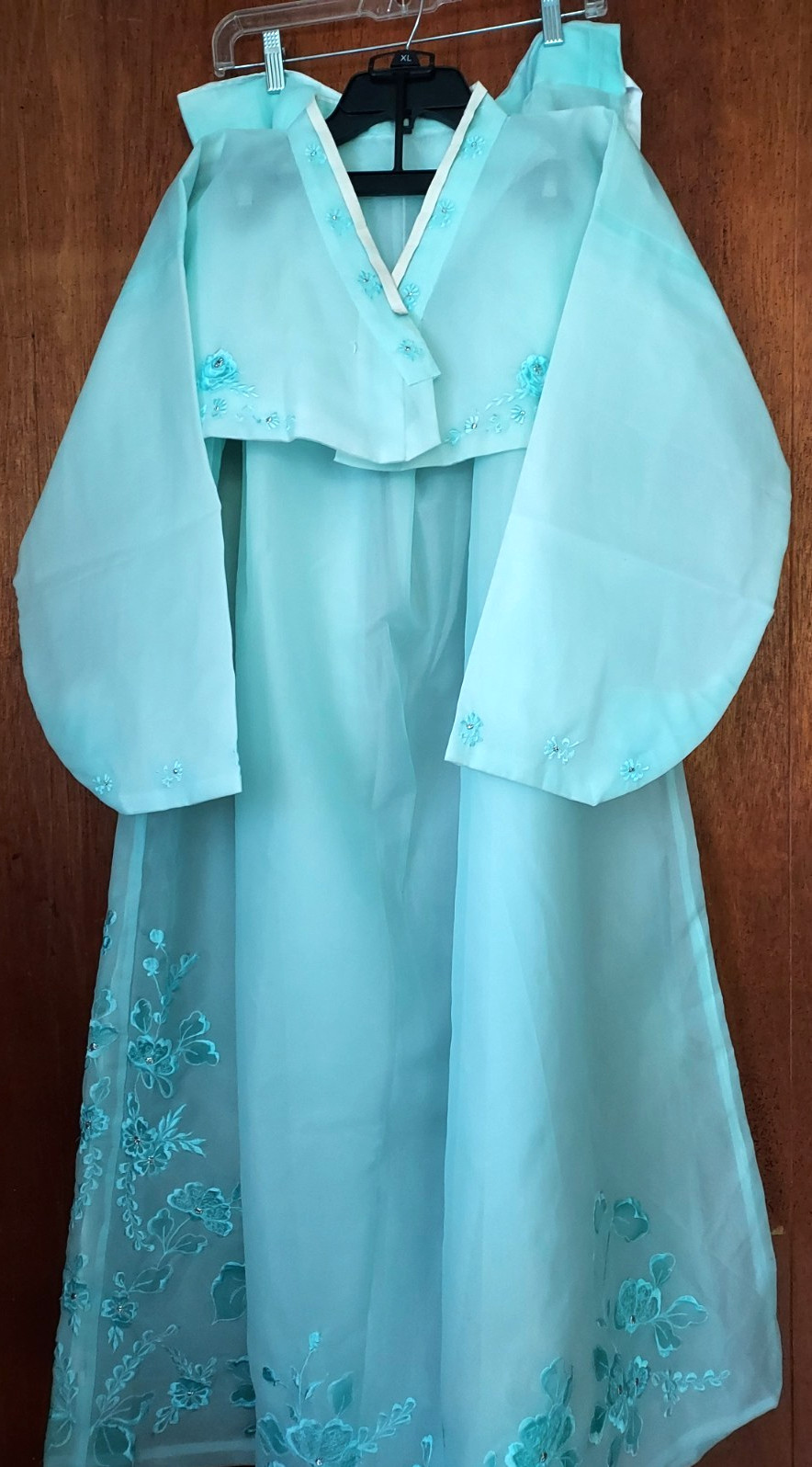 Vintage Korean Women 2 PC Traditional Hanbok Dress floral embroidery