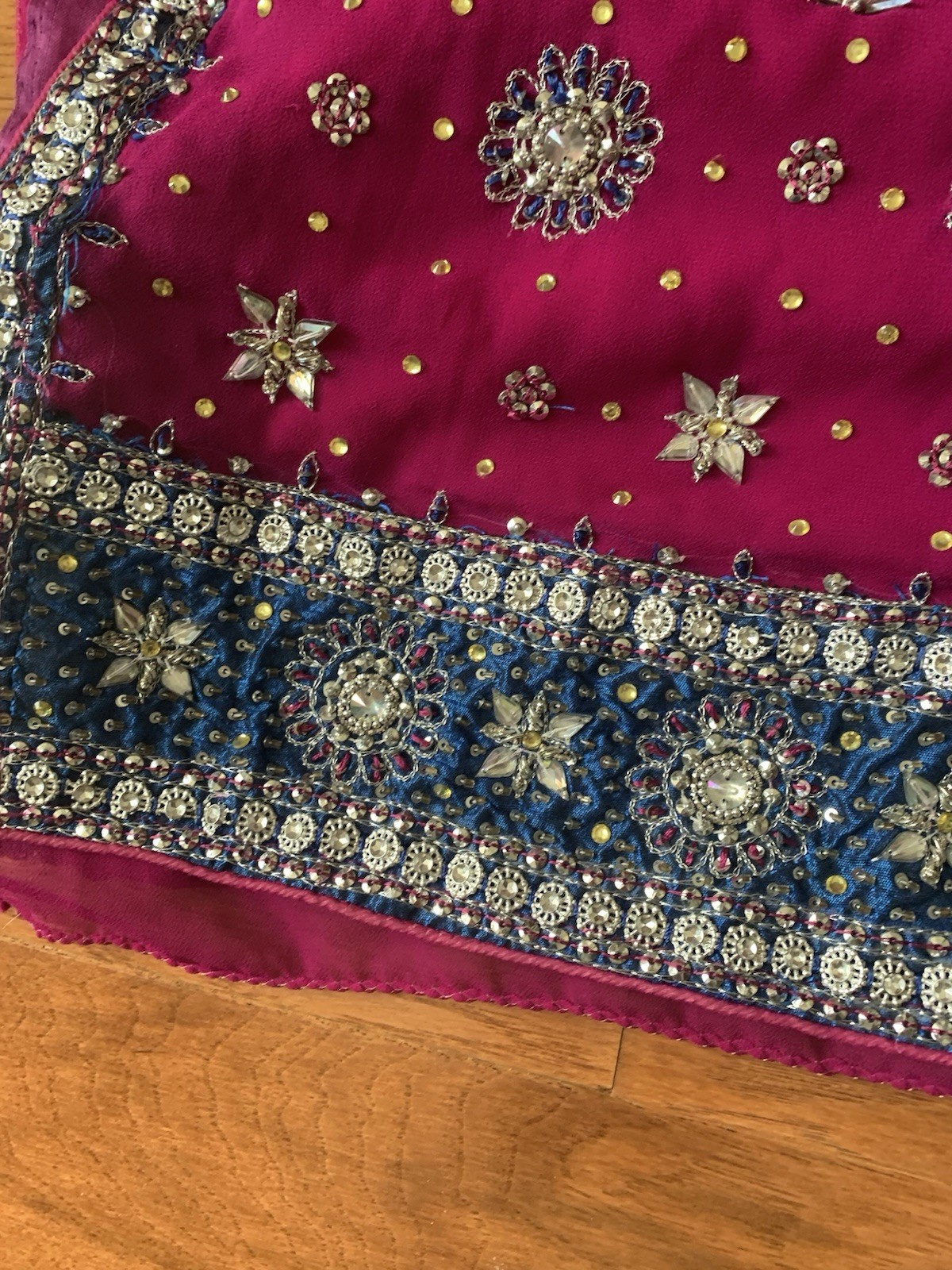 Sanskriti Vintage Indian Saree Georgette Hand Beaded Woven Fabric Ethnic Sari