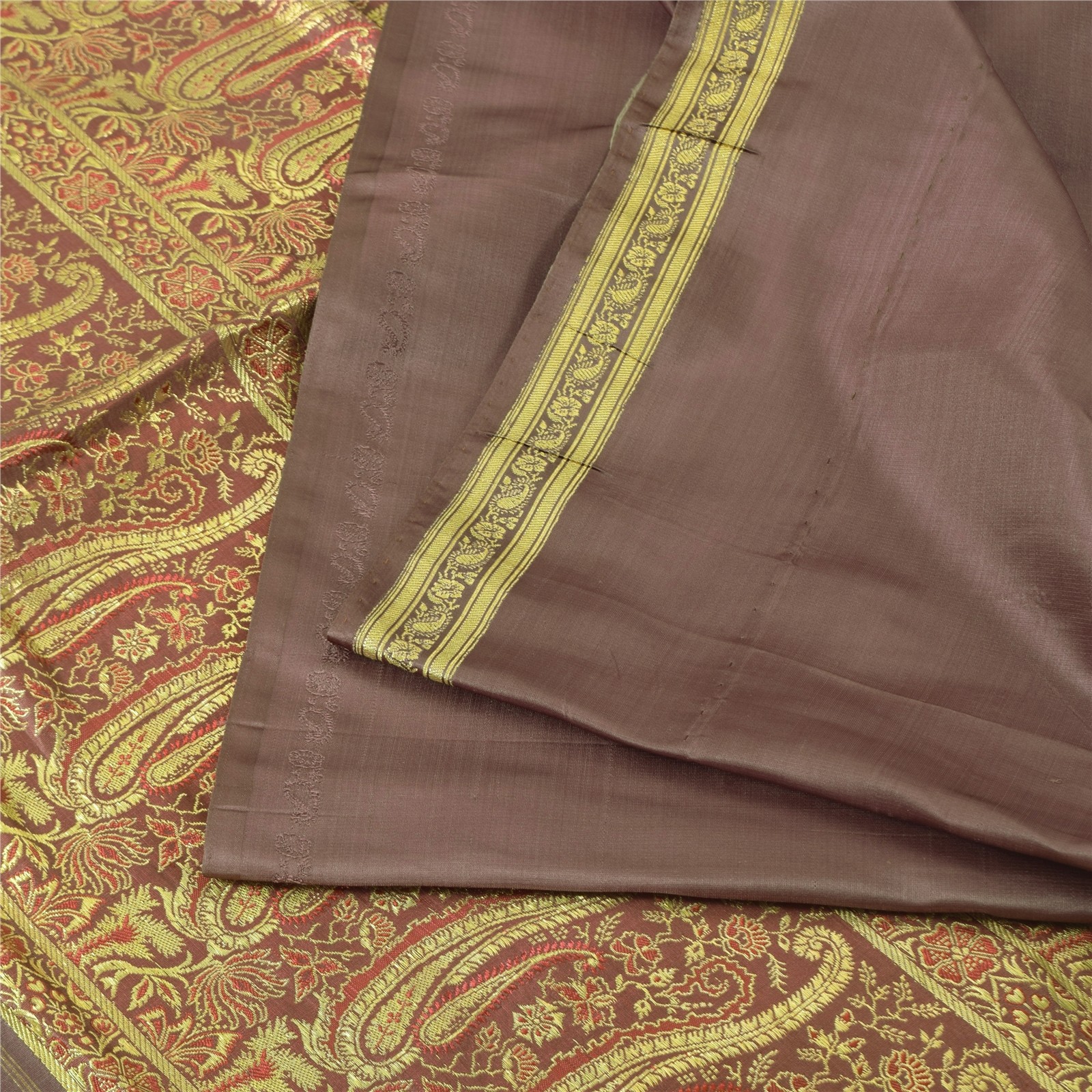 Sanskriti Vintage Lilac Soft Pure Silk Sarees Brocade/Banarasi Zari HandWoven 5Y