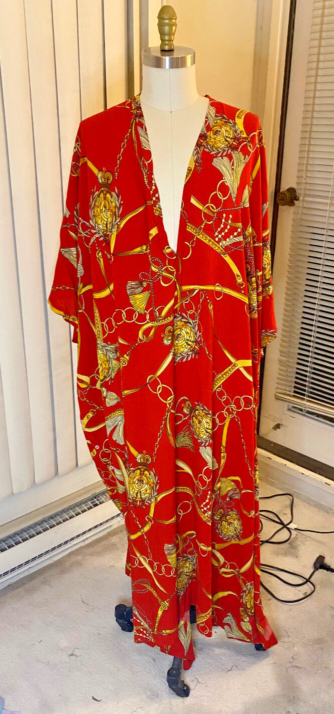 Caftan Kaftan Red Gold Chain Print Women’s Men’s Unisex New Rayan Light Weight