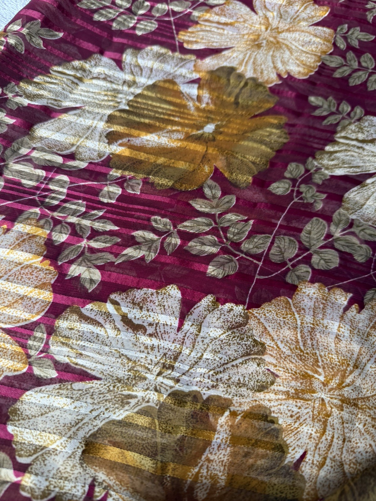Multicoloured Chiffon satin Striped floral Printed Sari Fabric/New with fall